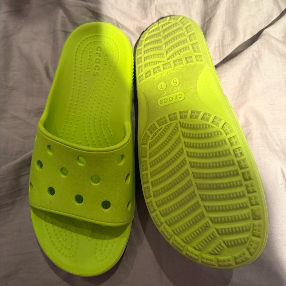 CROCS Neon Green Slide Sandals